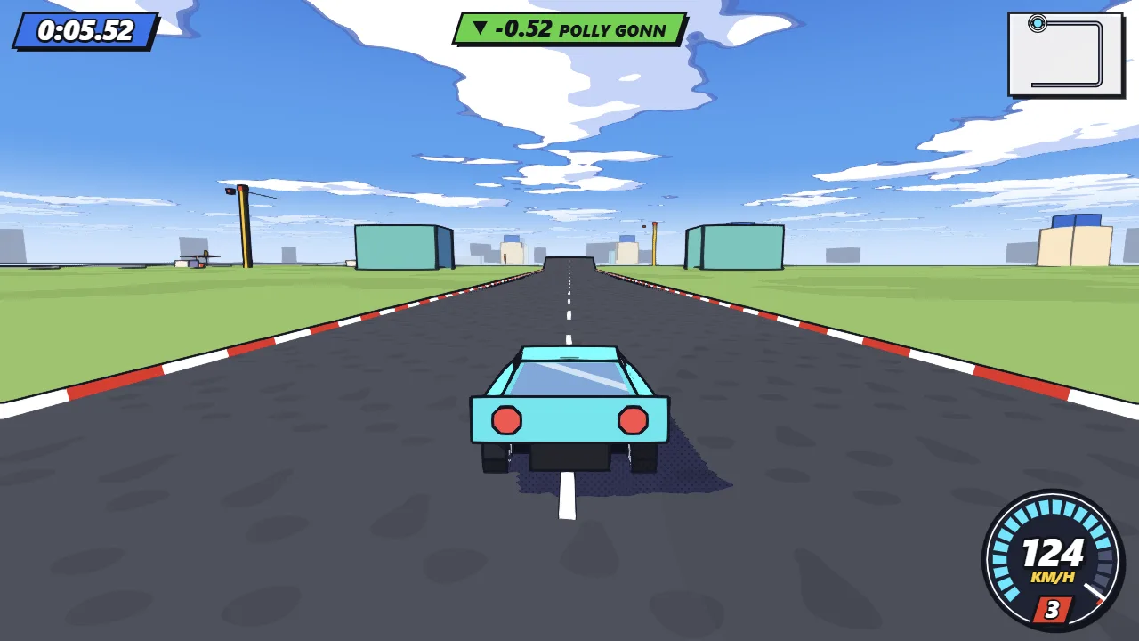 A Comet sports car on the Skyhook track, in mid race from the chase camera.